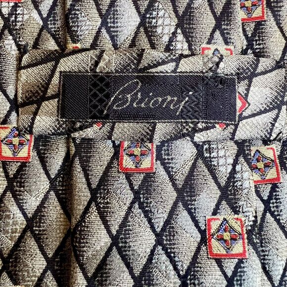 Brioni Gray & Black Diamonds & Red Squares 100% Silk Designer Men’s Tie Necktie - Picture 6 of 11